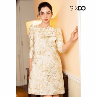Đầm suông gấm tay lỡ phối hoa 3D SIXDO (Cream 3D Flower Brocade Loose Dress)
