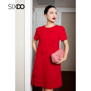 Đầm suông ngắn tay hoa 3D SIXDO (Red 3D Flower Tendy Loose Dress)