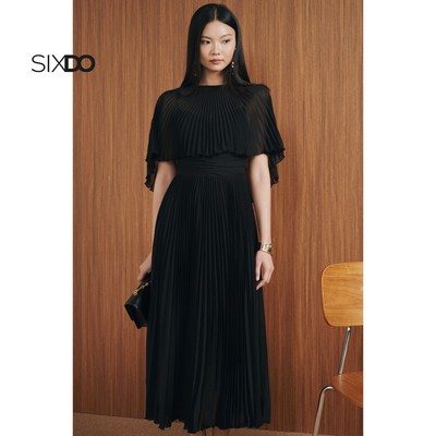 Đầm voan đen xếp ly cách điệu SIXDO (Black Voile Flared Dress)