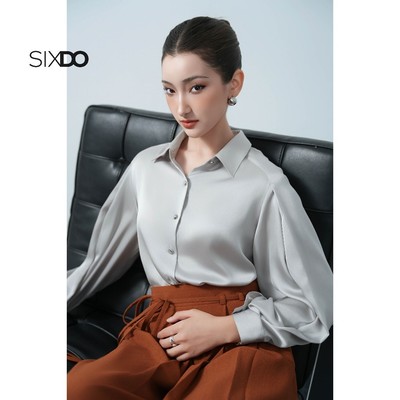 Áo lụa xám nhạt dài tay SIXDO (Light Grey Silk Shirt)