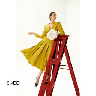 Chân váy vàng xếp ly SIXDO (Dark Yellow Pleated Midi Raw Skirt)