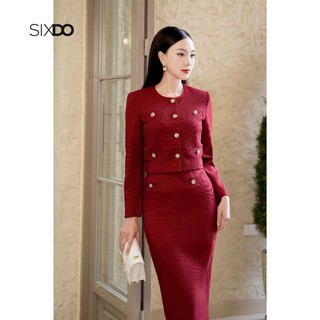 Chân váy bút chì đỏ đậm SIXDO (Dark Red Straight Midi Raw Skirt)
