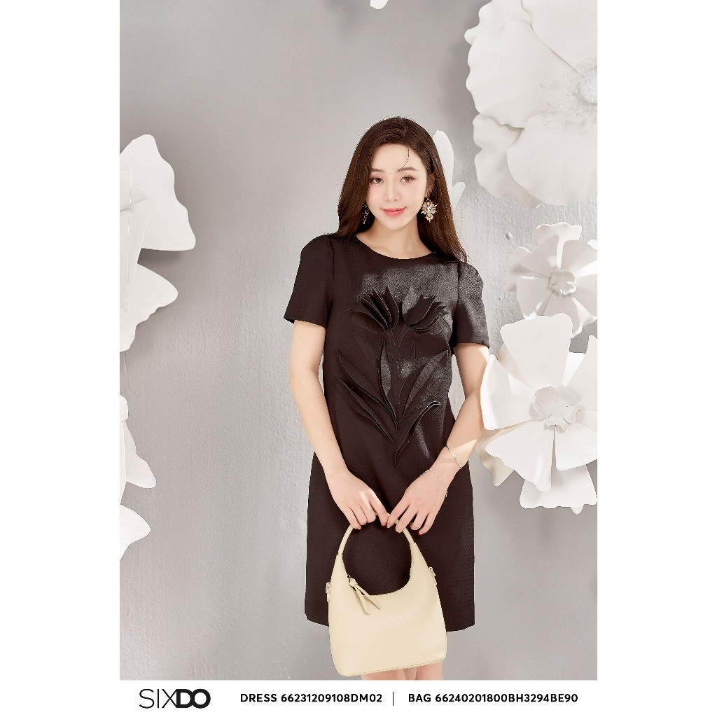 Đầm suông đen hoa 3D SIXDO (Black 3D Flower Woven Mini Dress)
