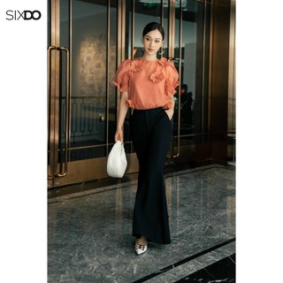 Áo tơ bo chun eo phối hoa SIXDO (Light Orange Short Sleeves Top With Flower)