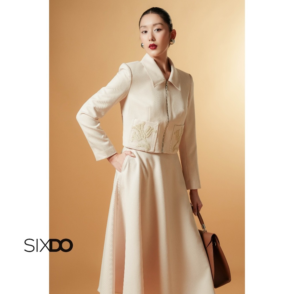 Chân váy be xòe túi hông SIXDO (Beige Woven Flared Skirt)