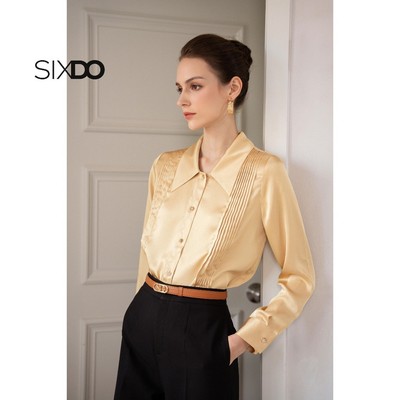 Áo lụa vàng dài tay SIXDO (Yellow Long Sleeves Silk Shirt)