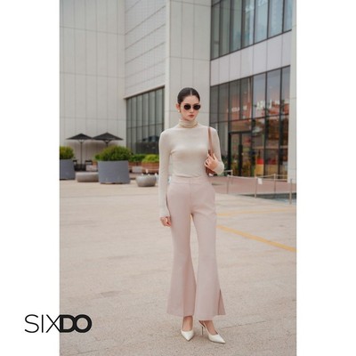 Quần nữ loe xẻ ống SIXDO (Beige Flared Woven Pants)