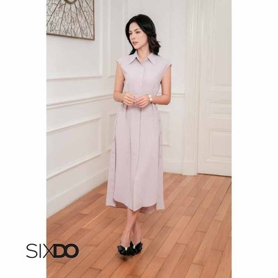 Đầm dài phối 2 cúc dọc hông SIXDO (Grey Woven Flared Dress)
