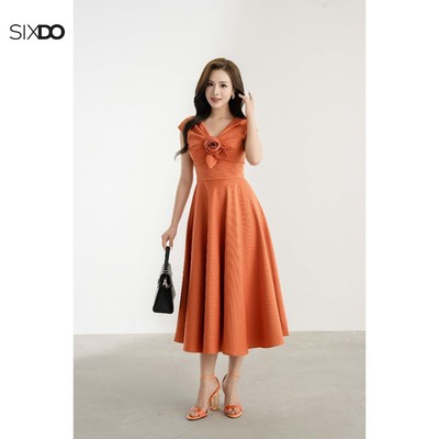 Đầm xòe cổ V phối hoa SIXDO (Tuytsi Flared Dress With Flower)
