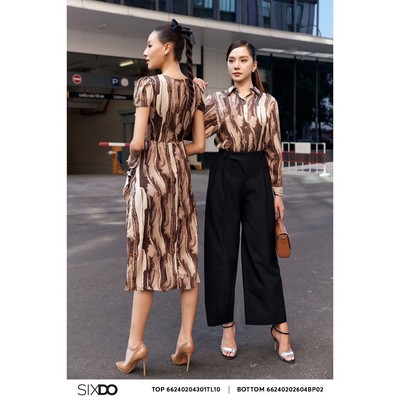 Quần tây ống suông cạp chéo SIXDO (Black Wide Leg Woven Pants)