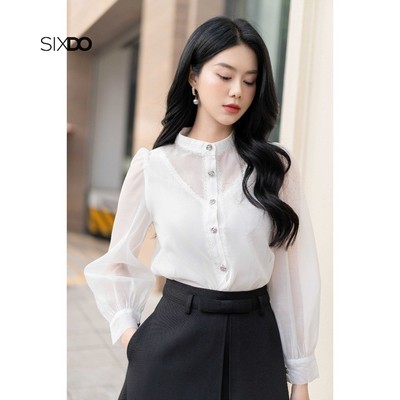 Áo sơ mi nữ tơ organza trắng SIXDO (White Long Sleeves Shirt)