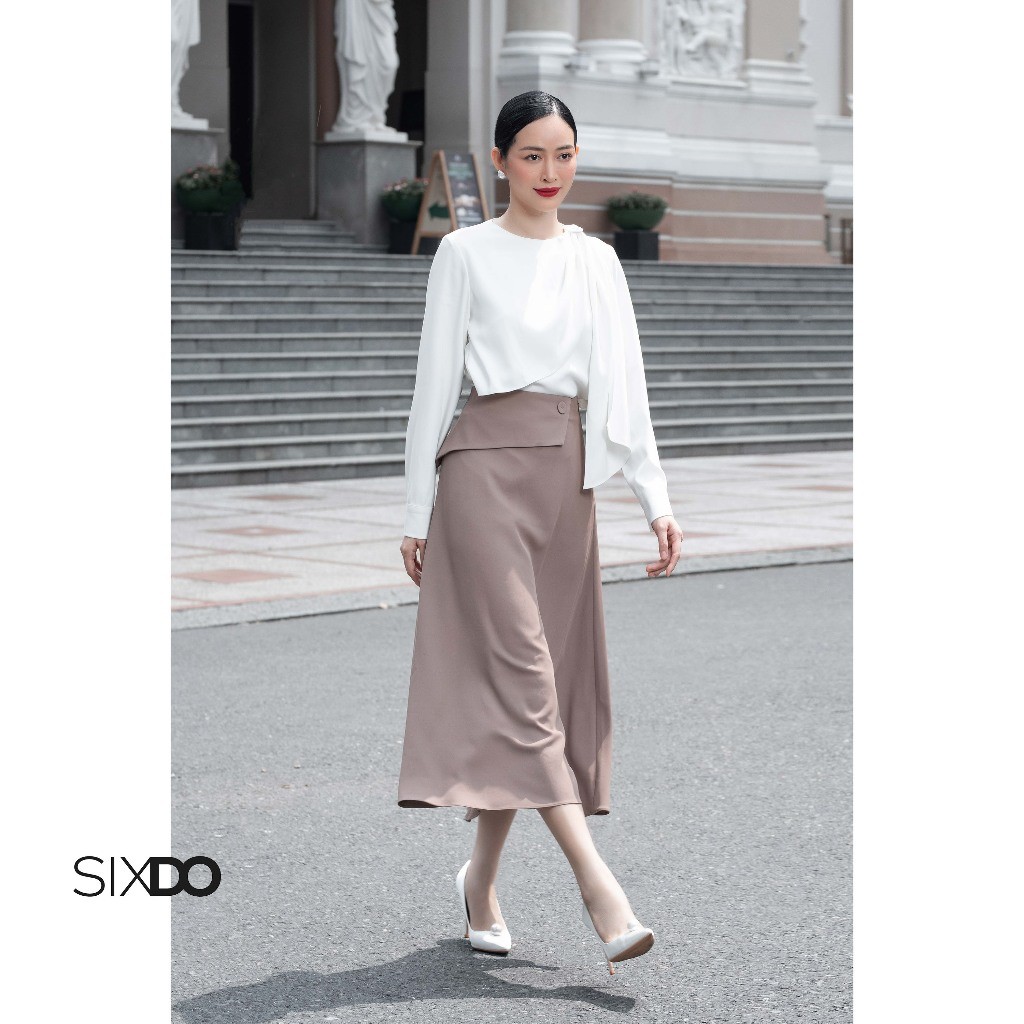 Áo kiểu nữ lụa trắng cổ tròn SIXDO (White Long Sleeves Silk Top)