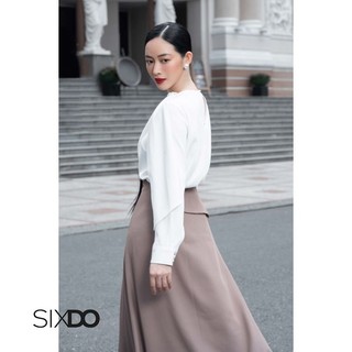 Áo kiểu nữ lụa trắng cổ tròn SIXDO (White Long Sleeves Silk Top)