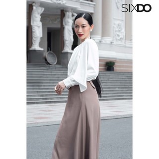Áo kiểu nữ lụa trắng cổ tròn SIXDO (White Long Sleeves Silk Top)