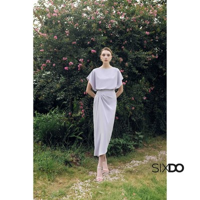 Chân váy xám tím dài nhún eo lệch SIXDO (Purple Grey Silk Sarong Skirt)