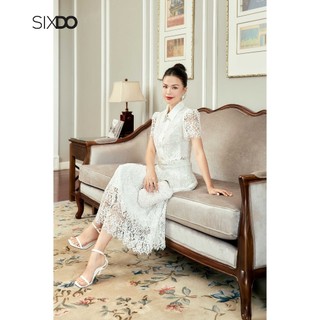 Chân váy ren trắng SIXDO (White Rose Pleated Midi Lace Skirt)