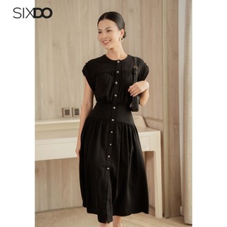 Đầm lụa đen cổ tròn sát nách SIXDO (Black Midi Silk Dress)