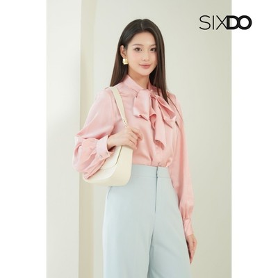 Áo sơ mi lụa buộc nơ SIXDO (Peach Pink Bow-tie Silk Shirt)