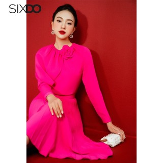 Chân váy hồng xếp ly SIXDO (Magenta Pleated Midi Silk Skirt)