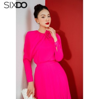 Chân váy hồng xếp ly SIXDO (Magenta Pleated Midi Silk Skirt)