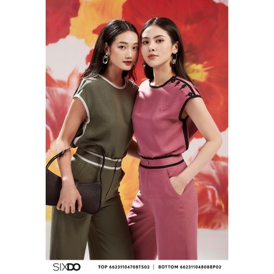 Áo nữ tay hến phối cúc lệch vai SIXDO (Woven Top)