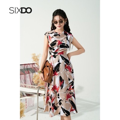 Đầm tay hến vạt đổ họa tiết hoa SIXDO (Woven Sarong Dress)