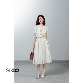  Chân váy tơ xòe cúc dọc SIXDO  Cream Organza Midi Skirt  