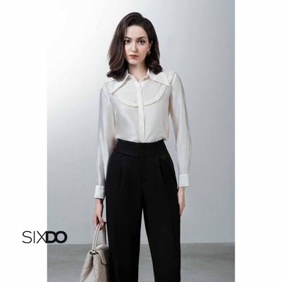 Áo sơ tơ organza trắng ngà SIXDO (Off-White Long Sleeves Organza Shirt)