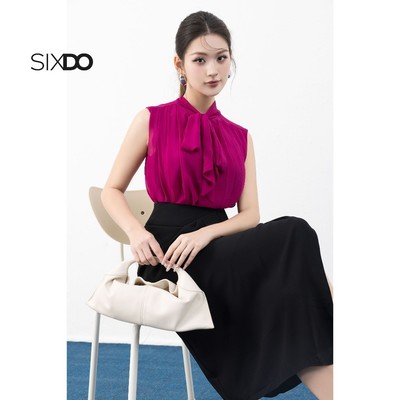 Áo voan nữ sát nách nơ cổ SIXDO (Dark Murrey Sleeveless Chiffon Top)