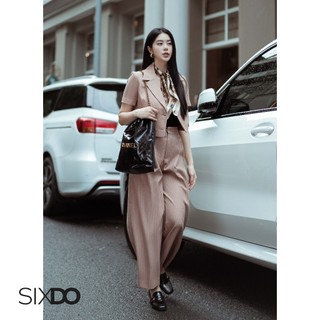 Áo vest dáng ngắn kẻ dọc SIXDO (Brownish-beige Stripe Cropped Woven Vest)