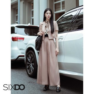 Áo vest dáng ngắn kẻ dọc SIXDO (Brownish-beige Stripe Cropped Woven Vest)