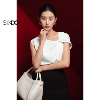 Áo lụa trắng nhún vai lệch SIXOD (White Floral Print Silk Blouse)