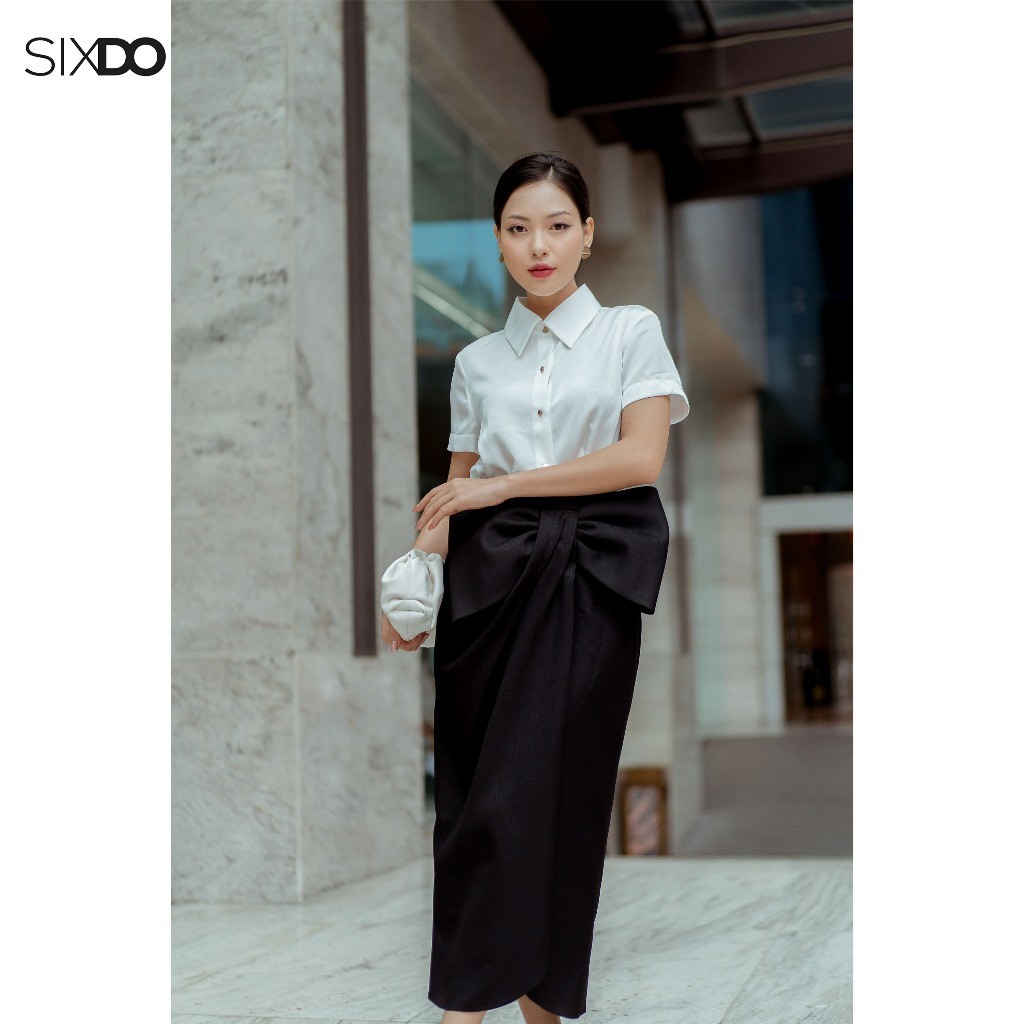 Chân váy đen phối nơ to SIXDO (Black Bowtie Midi Raw Skirt)
