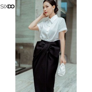 Chân váy đen phối nơ to SIXDO (Black Bowtie Midi Raw Skirt)