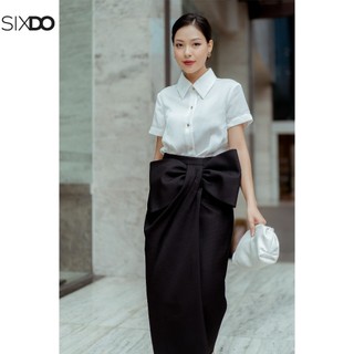 Chân váy đen phối nơ to SIXDO (Black Bowtie Midi Raw Skirt)