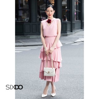 Áo hồng sát nách cổ V SIXDO (Peach Pink Sleeveless Silk Top With Flower)