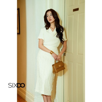 Chân váy bút chì phối ren SIXDO (Cream Straight Lace Midi Skirt)
