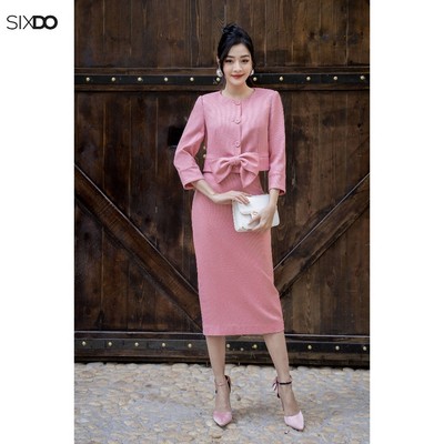 Chân váy thô hồng dáng bút chì SIXDO (Peach Pink Straight Midi Raw Skirt)