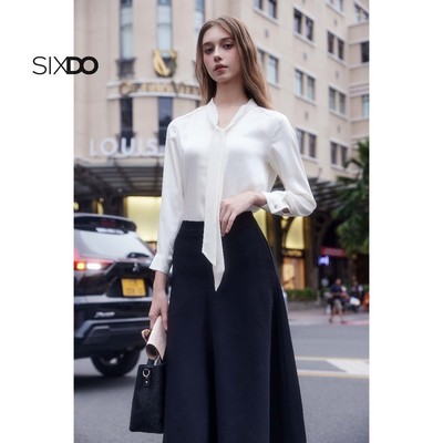 Áo sơ mi trắng kem vạt ngực SIXOD (Cream Bow-tie Silk Shirt)