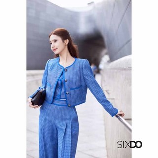 Áo vest nữ dạ tweed xanh đậm dáng ngắn SIXDO (Dark Blue Cropped Woven Tweed Vest)