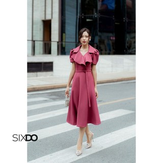 Đầm thô dáng xòe phối đai SIXDO (Midi Raw Dress)