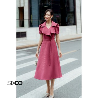 Đầm thô dáng xòe phối đai SIXDO (Midi Raw Dress)