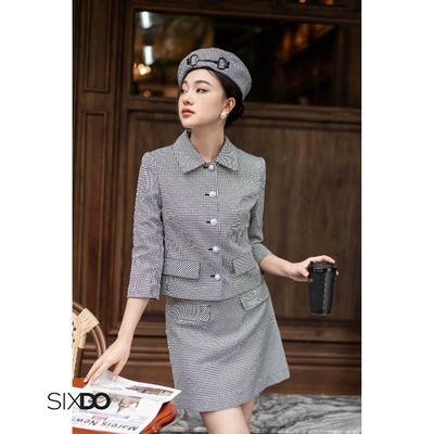 Chân váy ngắn kẻ SIXDO (Black Mini Woven Skirt)