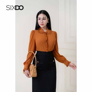  Áo sơ mi phối cổ bèo SIXDO  Dark Orange Long Sleeves Chiffon Shirt  