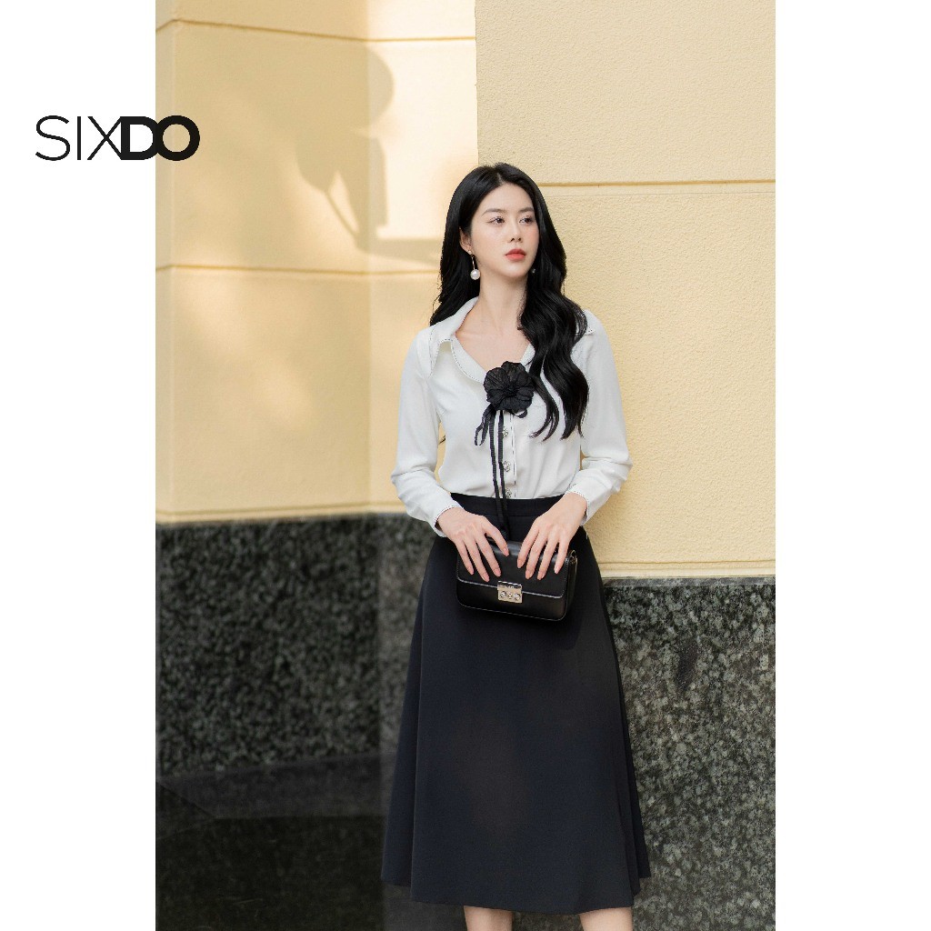Chân váy lụa đen dáng A SIXDO (Black Midi Silk Skirt)