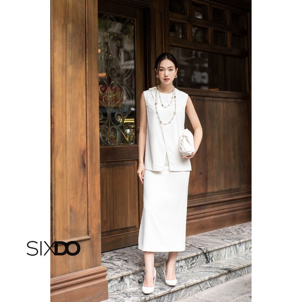 Chân váy lụa trắng SIXDO (White Midi Silk Skirt)