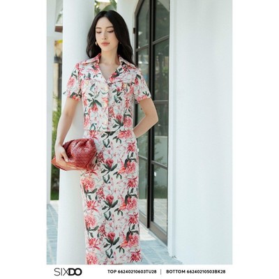 Chân váy bút chì họa tiết hoa SIXDO (Salmon Floral Tuytsi Midi Skirt)