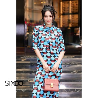 Đầm sát nách thô họa tiết tròn SIXDO (Brown Blue Geomitric Midi Raw Dress) (chưa kèm áo)