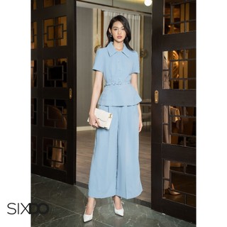 Áo vest nữ woven phối đai eo SIXDO (Light Blue Woven Top)