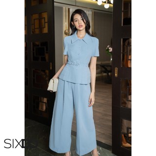 Áo vest nữ woven phối đai eo SIXDO (Light Blue Woven Top)